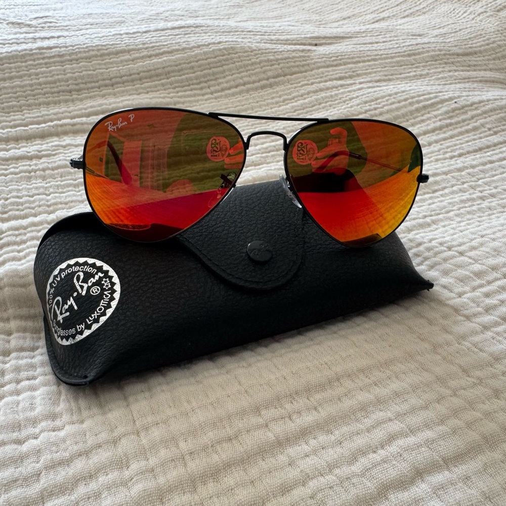 Ray-Ban Aviator Sunglasses with Vibrant Orange Lenses - Picture 4 of 5